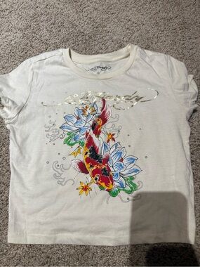 Ed Hardy Script Logo Tee - Cream with Black Print